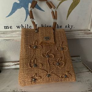 Vintage Raffia and Wood purse